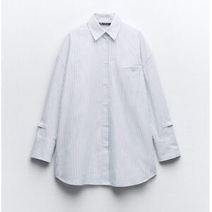 Piped Pocket Oversized Poplin Shirt - ZW Collection